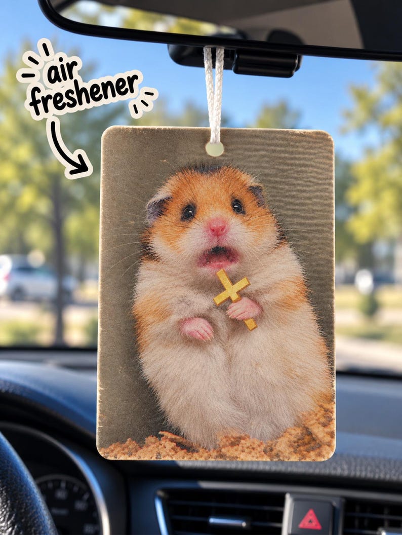 Scared Hamster Cross Funny Meme Car Air Freshener