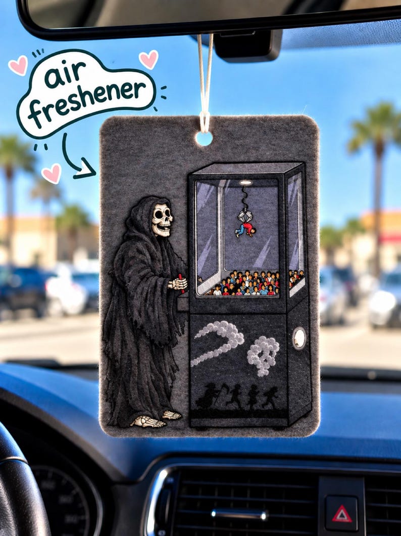 Grim Reaper Claw Machine Funny Meme Car Air Freshener